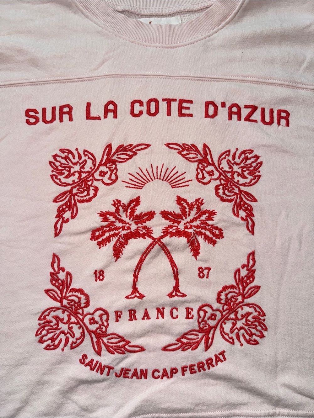 Anthropologie Embroidered Pink Graphic Tee Red Print Côte d'Azur - Picture 4 of 12